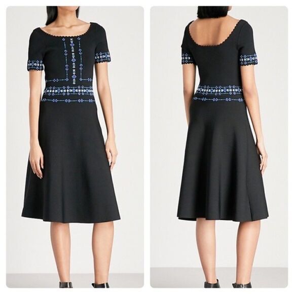 Sandro Paris Black Floral Embroidered Beaded Knit A-line Dress size S - Picture 1 of 11